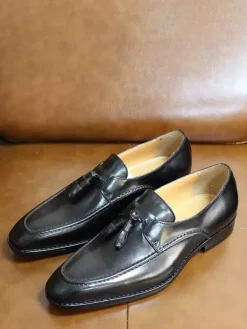 Mocassins à pampilles pour hommes chaussures habillées à bout carré en cuir véritable pour le travail Oxfords à enfiler