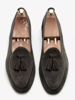 Mocassins à pampilles pour hommes mocassins à enfiler en daim talons bas pointus chaussures de bal marron clair