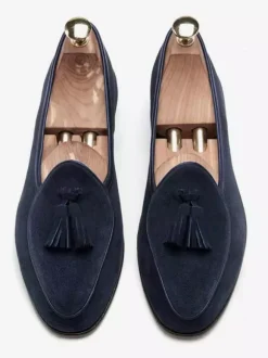 Mocassins à pampilles pour hommes mocassins à enfiler en daim talons bas pointus chaussures de bal marron clair