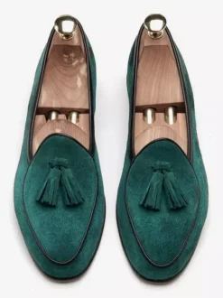 Mocassins à pampilles pour hommes mocassins à enfiler en daim talons bas pointus chaussures de bal marron clair