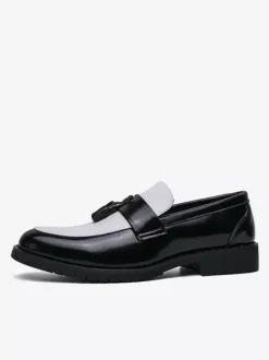 Mocassins à pampilles pour hommes bout rond color block chaussures à enfiler semelles en caoutchouc antidérapantes chaussures décontractées en cuir PU