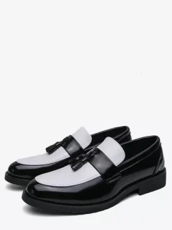 Mocassins à pampilles pour hommes bout rond color block chaussures à enfiler semelles en caoutchouc antidérapantes chaussures décontractées en cuir PU