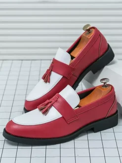 Mocassins à pampilles pour hommes bout rond color block chaussures à enfiler semelles en caoutchouc antidérapantes chaussures décontractées en cuir PU