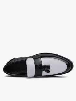 Mocassins à pampilles pour hommes bout rond color block chaussures à enfiler semelles en caoutchouc antidérapantes chaussures décontractées en cuir PU