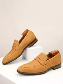 Mocassins penny en daim à bout rond pour hommes