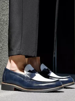 Mocassins Penny pour hommes bout rond patchwork chaussures à enfiler