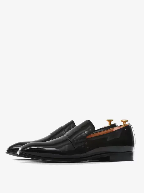Mocassins Penny pour hommes chaussures modernes à bout rond à enfiler tige en PU verni pour bal de promo fête mariage