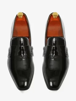 Mocassins Penny pour hommes chaussures modernes à bout rond à enfiler tige en PU verni pour bal de promo fête mariage