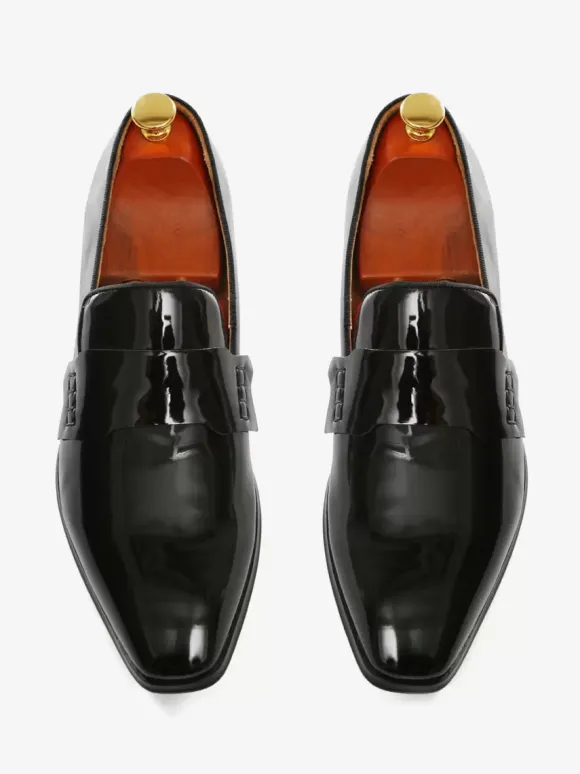 Mocassins Penny pour hommes chaussures modernes à bout rond à enfiler tige en PU verni pour bal de promo fête mariage