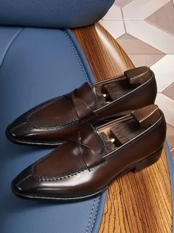 Mocassins Penny pour hommes chaussures de bal et de mariage en cuir de vache à enfiler