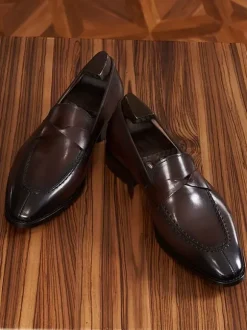 Mocassins Penny pour hommes chaussures de bal et de mariage en cuir de vache à enfiler