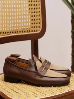 Mocassins Penny pour hommes chaussures à enfiler bout rond talons bas chaussures Penny chaussures de bal de mariage en daim marron
