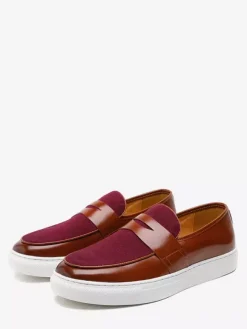 Mocassins Penny pour hommes à enfiler bout rond semelle épaisse en daim et cuir