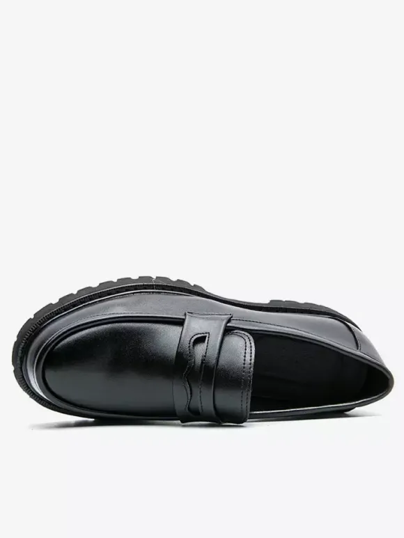 Mocassins Penny pour hommes en cuir antidérapant à plateforme chaussures à enfiler épaisses bout rond semelle crantée chaussures décontractées et formelles
