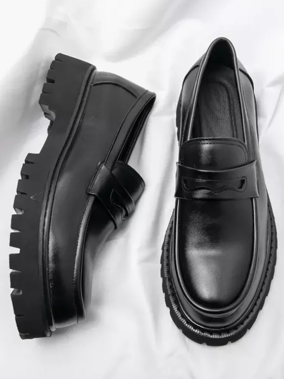 Mocassins Penny pour hommes en cuir antidérapant à plateforme chaussures à enfiler épaisses bout rond semelle crantée chaussures décontractées et formelles