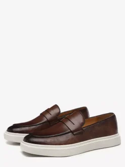 Mocassins Penny pour hommes en cuir à plateforme et bout rond chaussures à enfiler pour fête et mariage