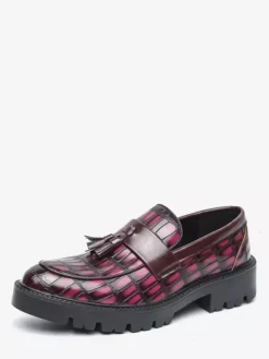 Mocassins pour hommes à bout rond motif pierre ornés de pompons