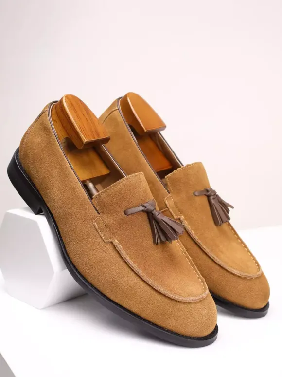 Mocassins pour hommes bout rond en daim chaussures plates décontractées