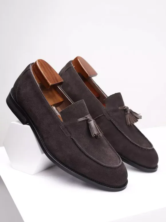 Mocassins pour hommes bout rond en daim chaussures plates décontractées