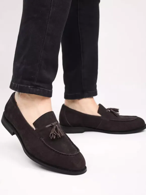 Mocassins pour hommes bout rond en daim chaussures plates décontractées