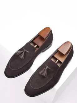 Mocassins pour hommes bout rond en daim chaussures plates décontractées