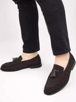 Mocassins pour hommes bout rond en daim chaussures plates décontractées