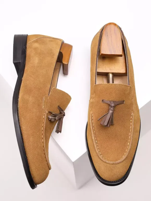 Mocassins pour hommes bout rond en daim chaussures plates décontractées