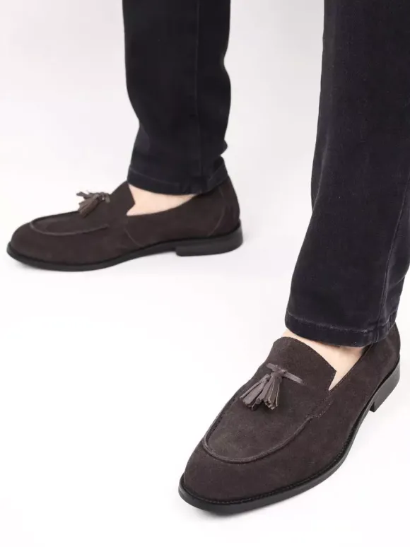 Mocassins pour hommes bout rond en daim chaussures plates décontractées