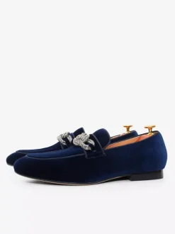 Mocassins pour hommes chaussures de bal de soirée de mariage à la mode tige en micro-daim avec chaînes chaussures à enfiler