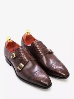 Mocassins pour hommes chaussures habillées en cuir véritable à enfiler à double boucle
