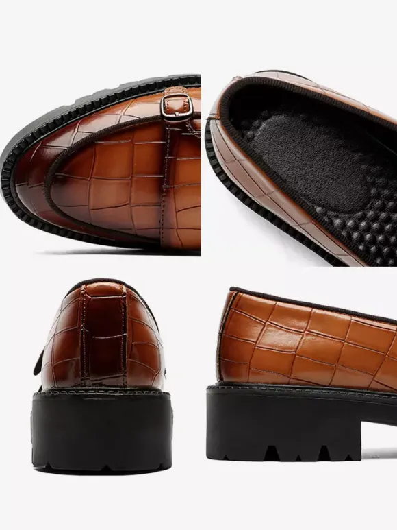 Mocassins pour hommes à double boucle à enfiler à plateforme antidérapante chaussures épaisses