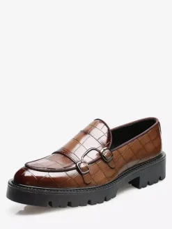 Mocassins pour hommes à double boucle à enfiler à plateforme antidérapante chaussures épaisses
