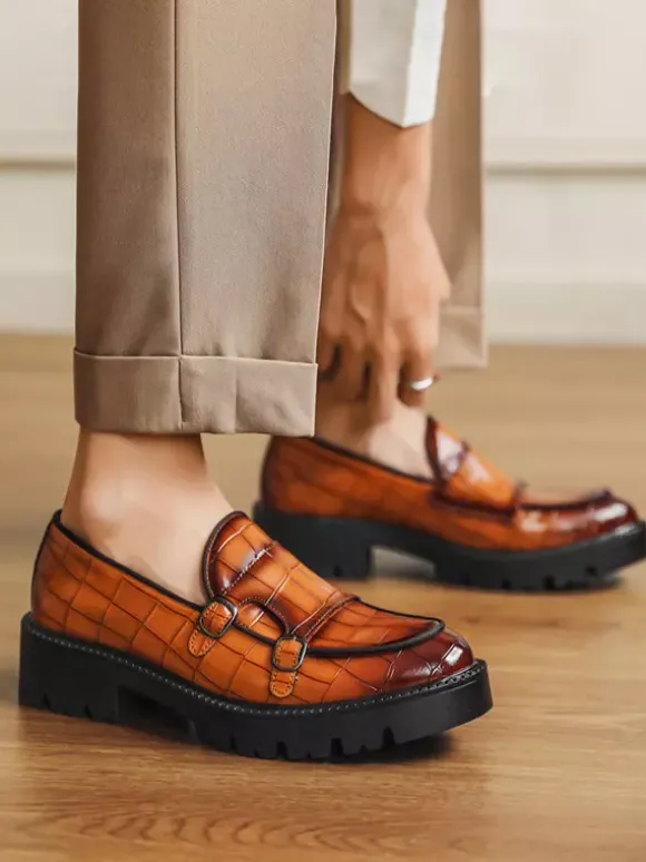 Mocassins pour hommes à double boucle à enfiler à plateforme antidérapante chaussures épaisses