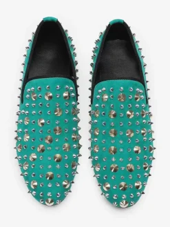 Mocassins pour hommes à rivets et bout pointu en cuir de vachette avec pointes chaussures de bal et de mariage à enfiler
