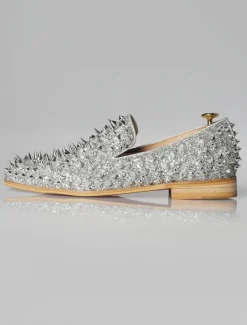 Mocassins à rivets argentés pour homme chaussures de bal de mariage