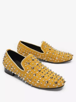 Mocassins à rivets jaunes pour homme chaussures de mariage de bal à bout pointu en cuir à enfiler
