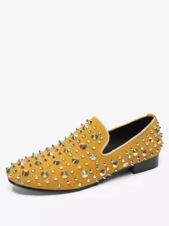 Mocassins à rivets jaunes pour homme chaussures de mariage de bal à bout pointu en cuir à enfiler