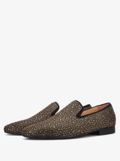 Mocassins à rivets pour hommes chaussures de soirée en daim doré avec strass chaussures à enfiler pour bal de promo mariage