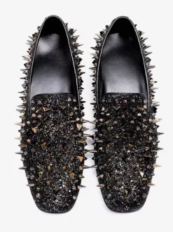 Mocassins à rivets pour hommes chaussures de mariage à bout rond à enfiler pour bal de fin d'année