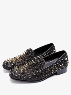 Mocassins à rivets pour hommes chaussures de mariage à bout rond à enfiler pour bal de fin d'année