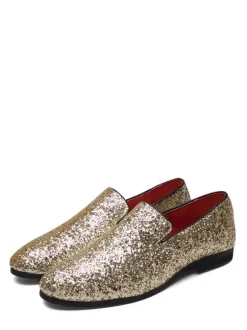 Mocassins à rivets pour hommes chaussures à enfiler bout pointu paillettes style smoking costume bal de promo