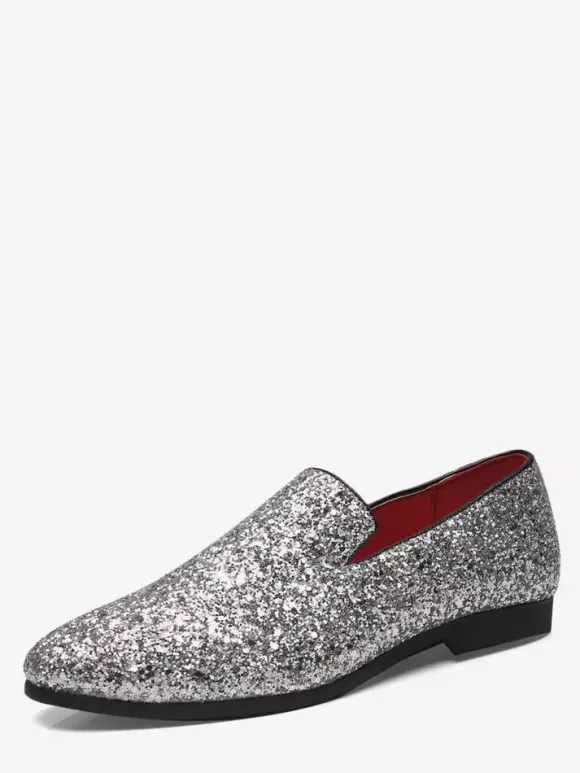Mocassins à rivets pour hommes chaussures à enfiler bout pointu paillettes style smoking costume bal de promo