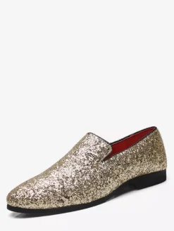 Mocassins à rivets pour hommes chaussures à enfiler bout pointu paillettes style smoking costume bal de promo
