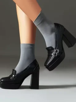 Mocassins À Talon Épais Avec Boucle Chaussures Vintage Femme En Cuir PU