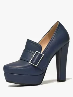 Mocassins à talons hauts pour femmes escarpins à enfiler avec boucle à plateforme et talon épais