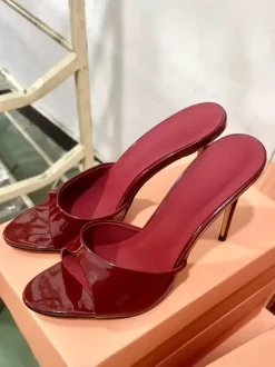 Mules à talons hauts bordeaux Sandales sexy à bout ouvert pour femmes