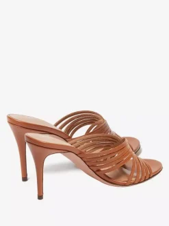 Mules à talons hauts bout ouvert lanières talon aiguille chaussures de fête