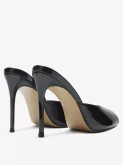 Mules à talons hauts bout ouvert sandales noires à talons aiguilles sans talon.
