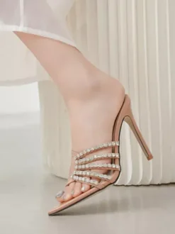 Mules à talons hauts bout ouvert strass talon aiguille escarpins à bride arrière