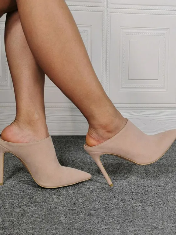Mules à talons hauts en daim à bout pointu